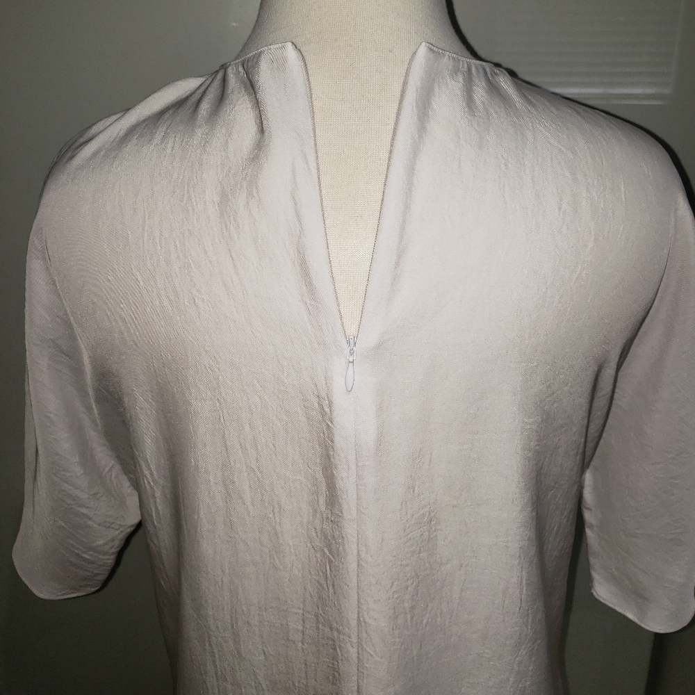 VINCE White Crinkled Drape Twill Relaxed-Fit Short Sleeve Top Size Small - Picture 4 of 8